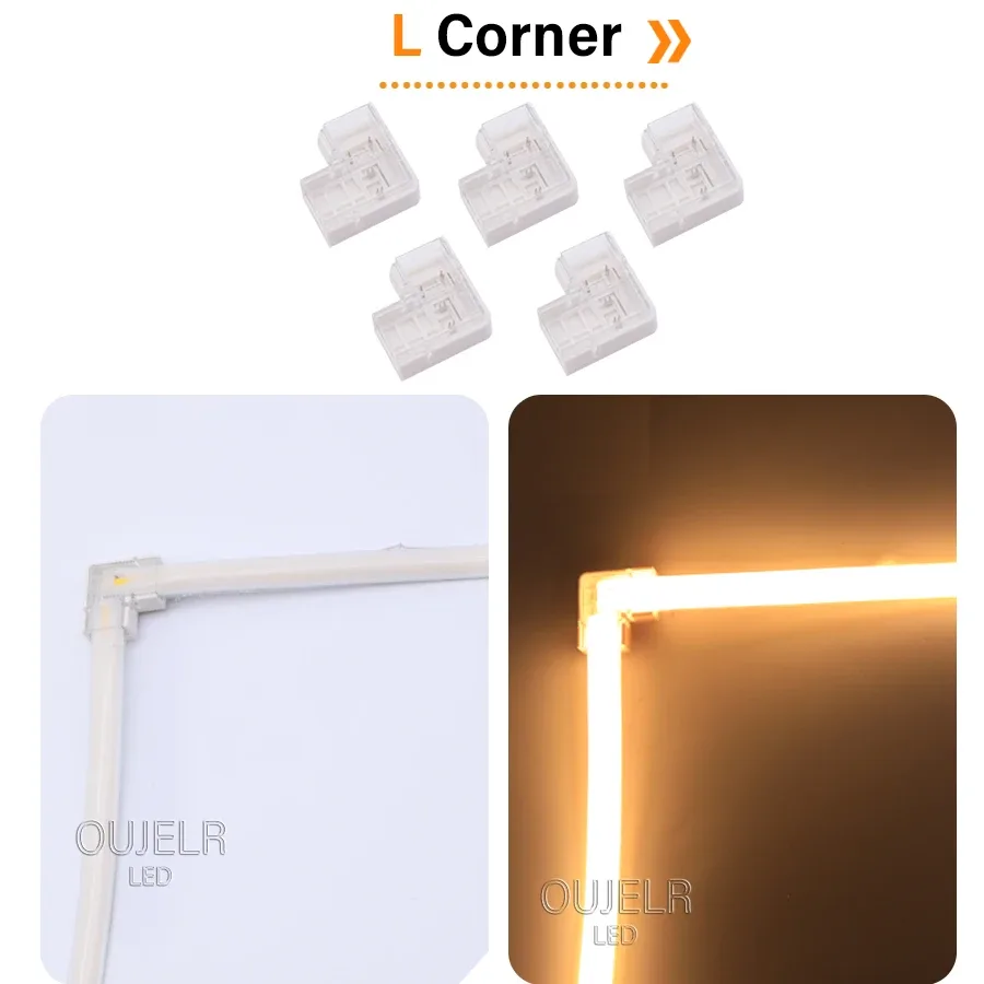 Connecteur pour Ruban LED COB 220V avec Prise EU, Connecteur en L et Clips de Fixation - Image 2