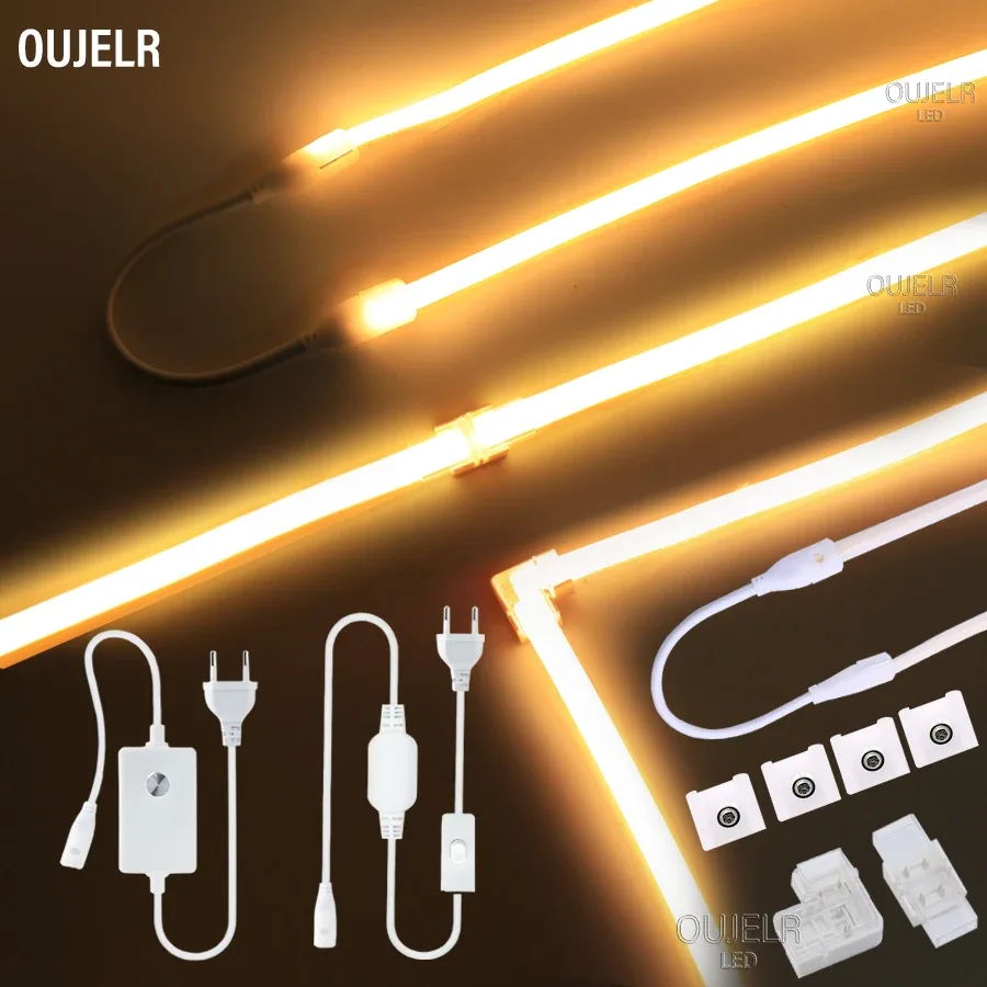 Connecteur pour Ruban LED COB 220V avec Prise EU, Connecteur en L et Clips de Fixation - Image 1