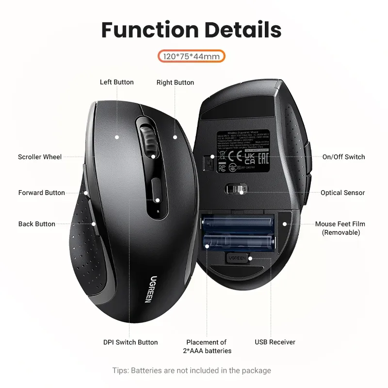 Souris sans fil silencieuse UGREEN 1600 DPI avec récepteur USB 2,4 GHz - Image 6