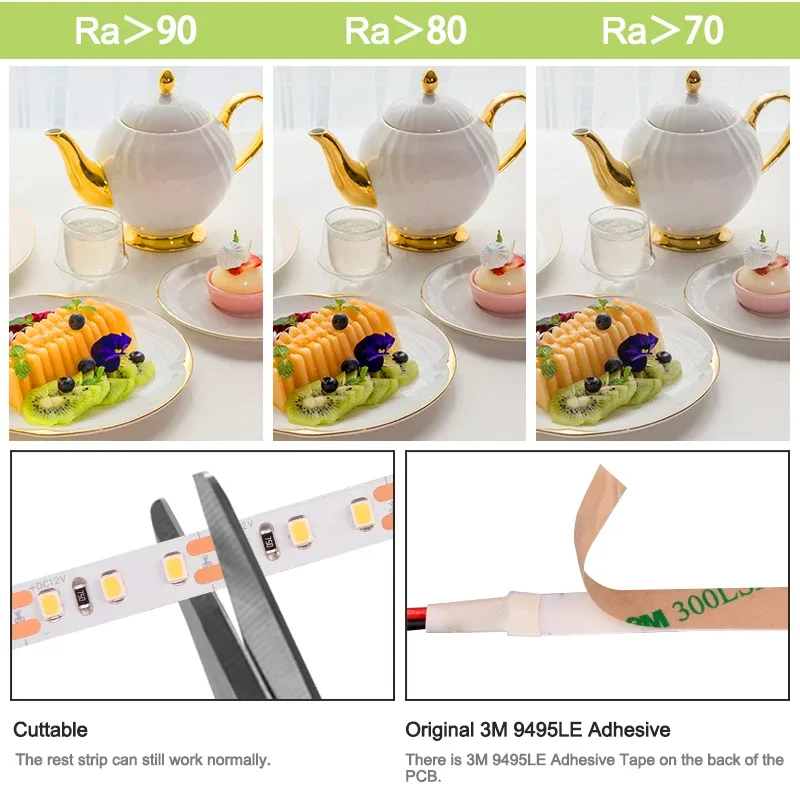 Ruban LED Flexible 2835 Premium - 5m - 60/120/240 LED/m - IRC 90 - 3000K-6000K - 12V/24V 4