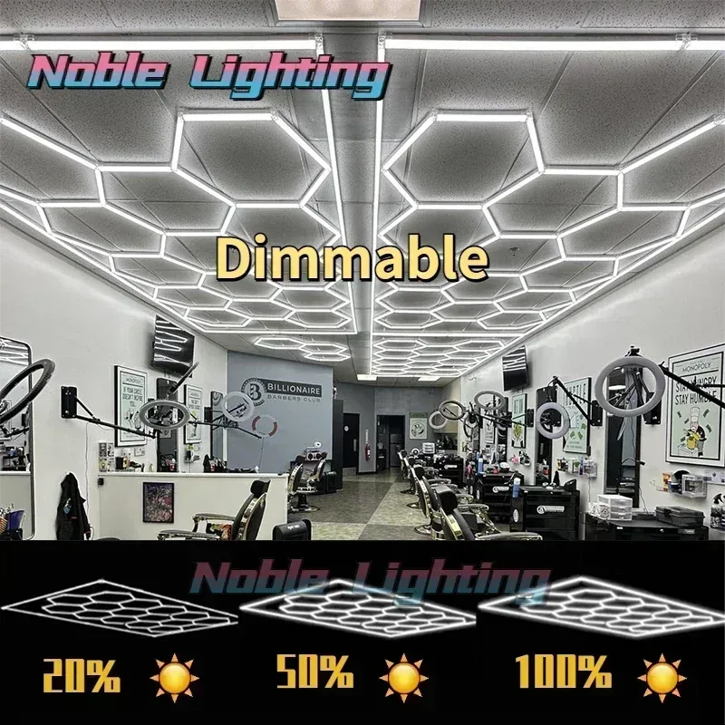 Système d'éclairage LED hexagonal à intensité variable pour garage et showroom - Image 1