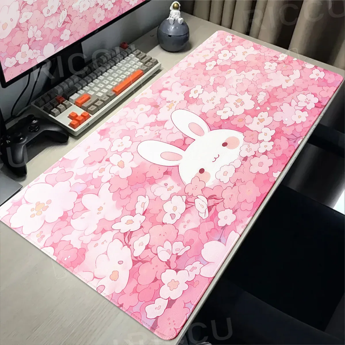 Tapis de souris XXL rose à motif lapin - Image 1