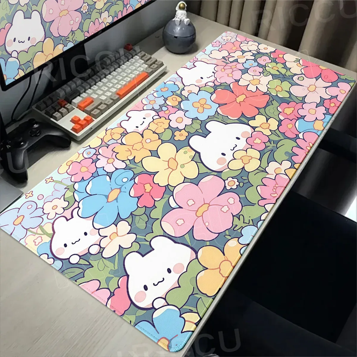 Tapis de souris XXL rose à motif lapin - Image 3