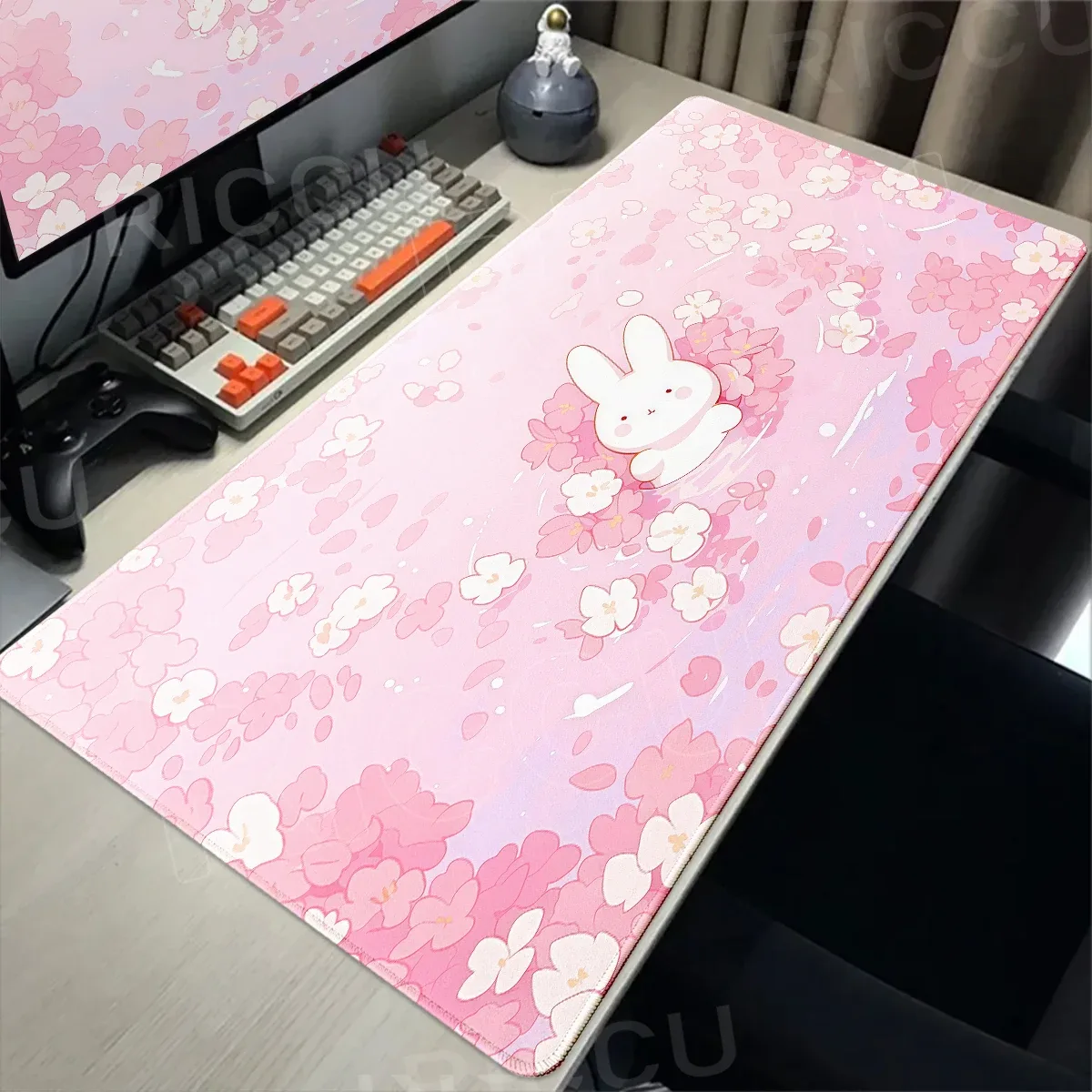 Tapis de souris XXL rose à motif lapin - Image 2