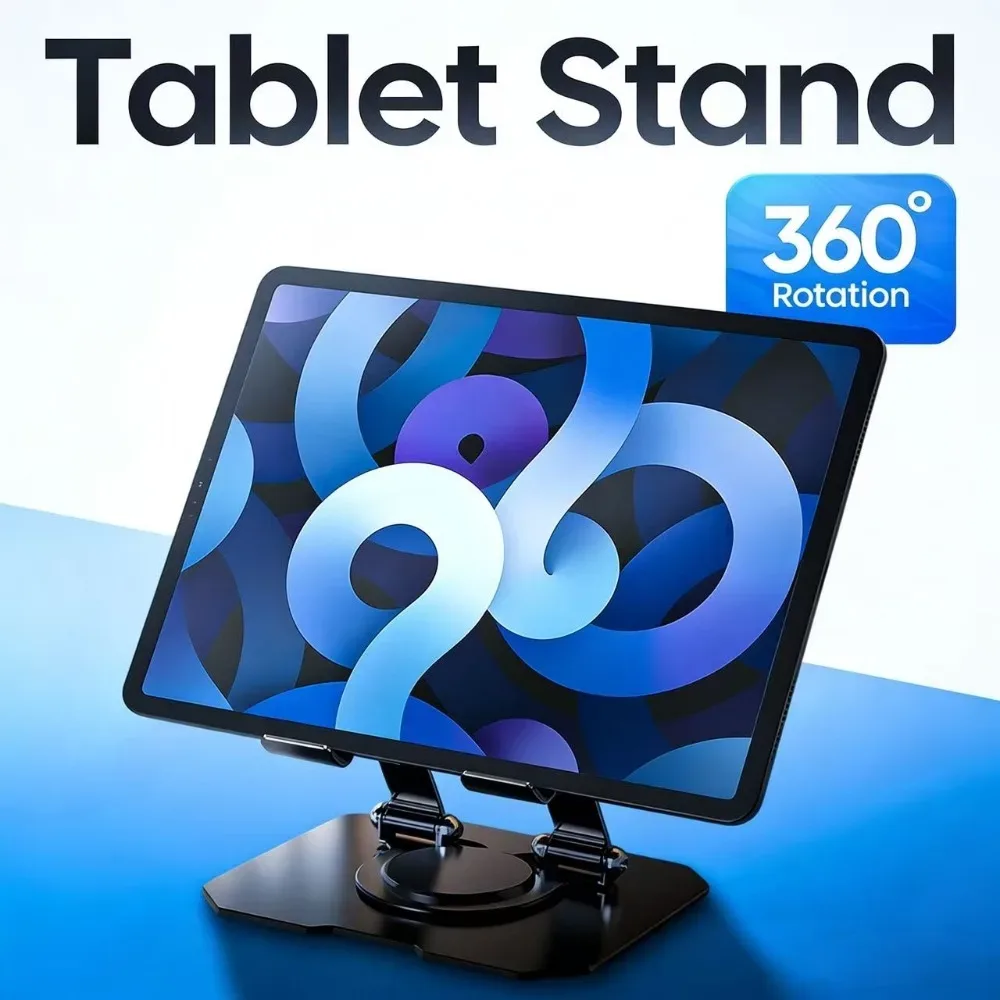Support de tablette rotatif à 360°, pliable et ajustable pour iPad et tablettes de 4,7 à 12 pouces - Image 1