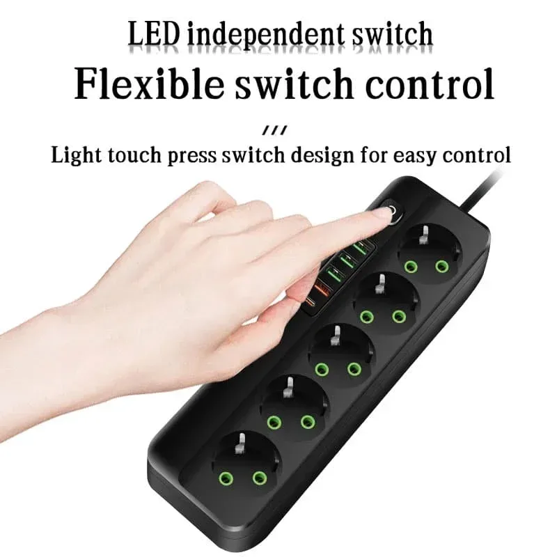Multiprise 3 à 6 Prises avec 4 Ports USB et 1 Port USB-C - Câble 2m - 2500W 3