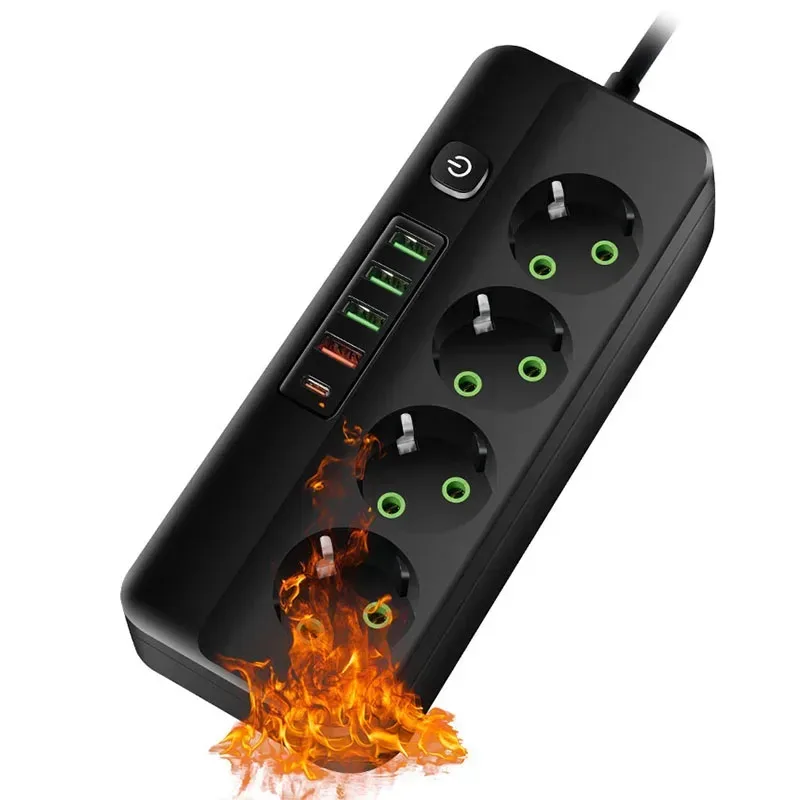 Multiprise 3 à 6 Prises avec 4 Ports USB et 1 Port USB-C - Câble 2m - 2500W 2
