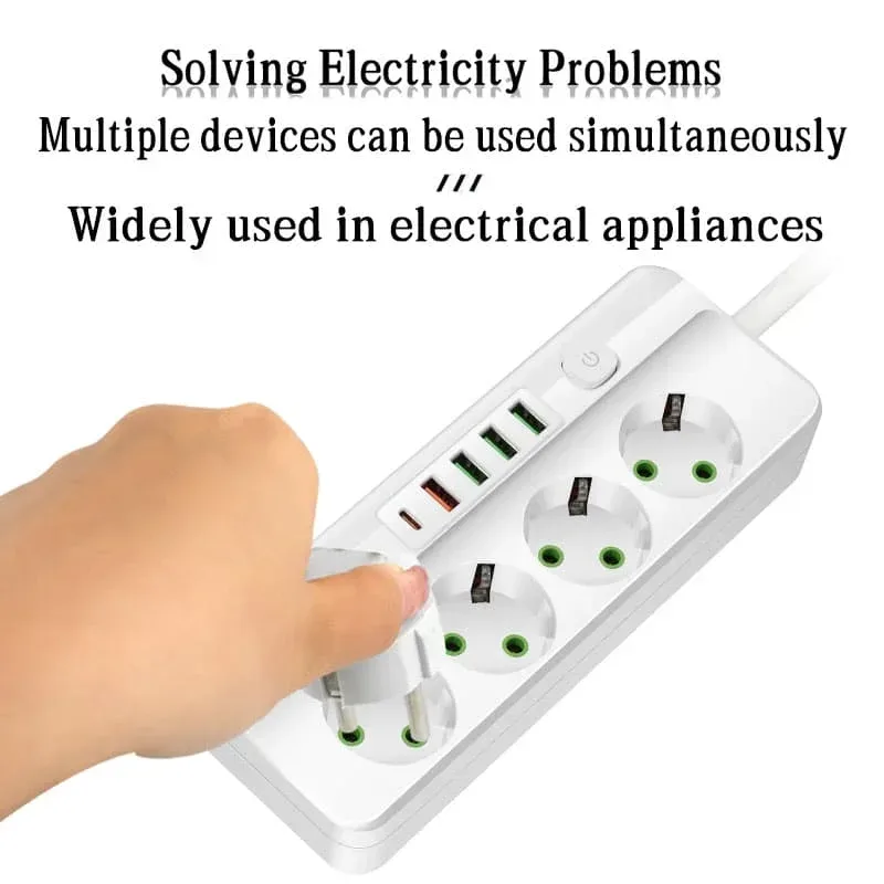 Multiprise 3 à 6 Prises avec 4 Ports USB et 1 Port USB-C - Câble 2m - 2500W 4