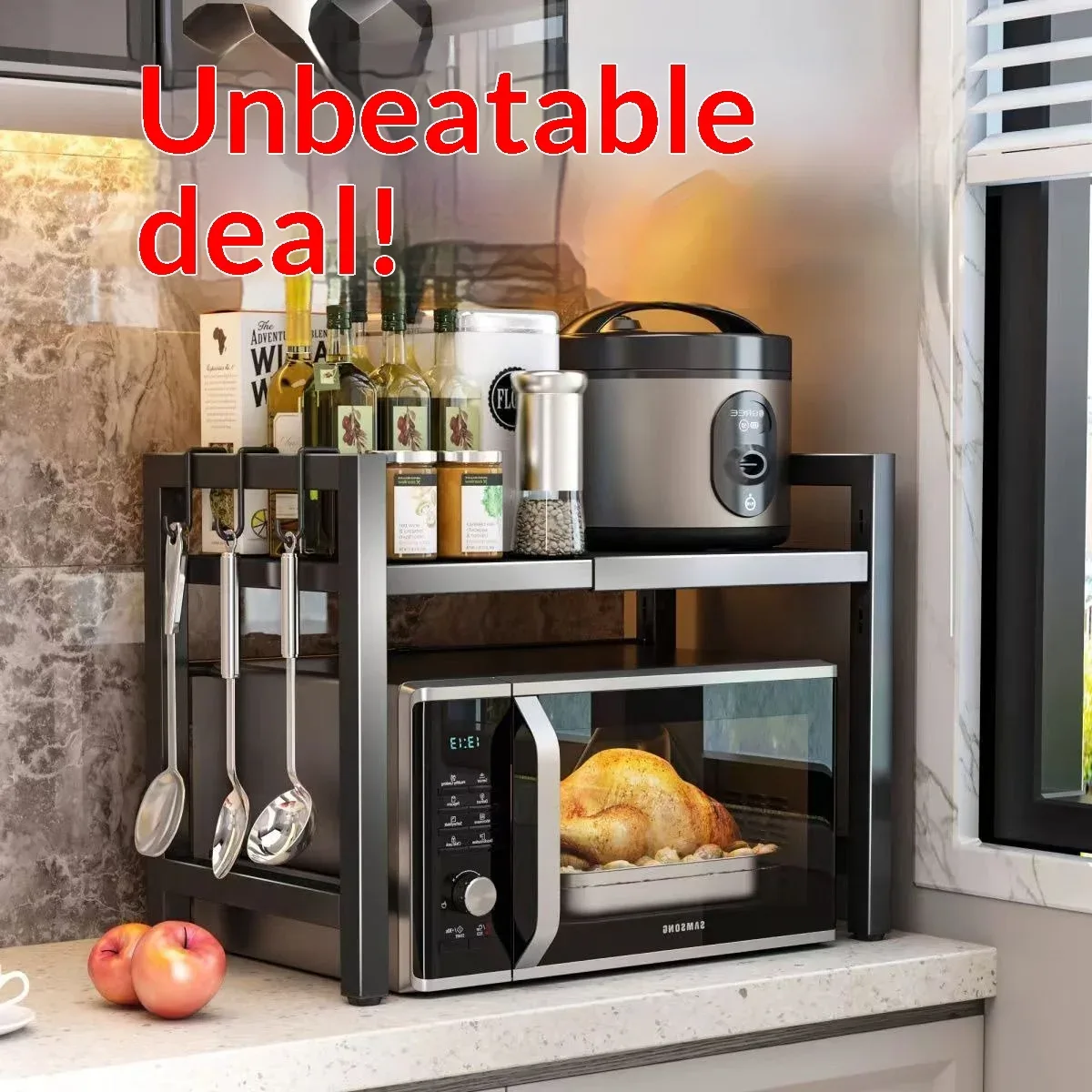 Étagère de cuisine extensible pour micro-ondes et four - Image 1