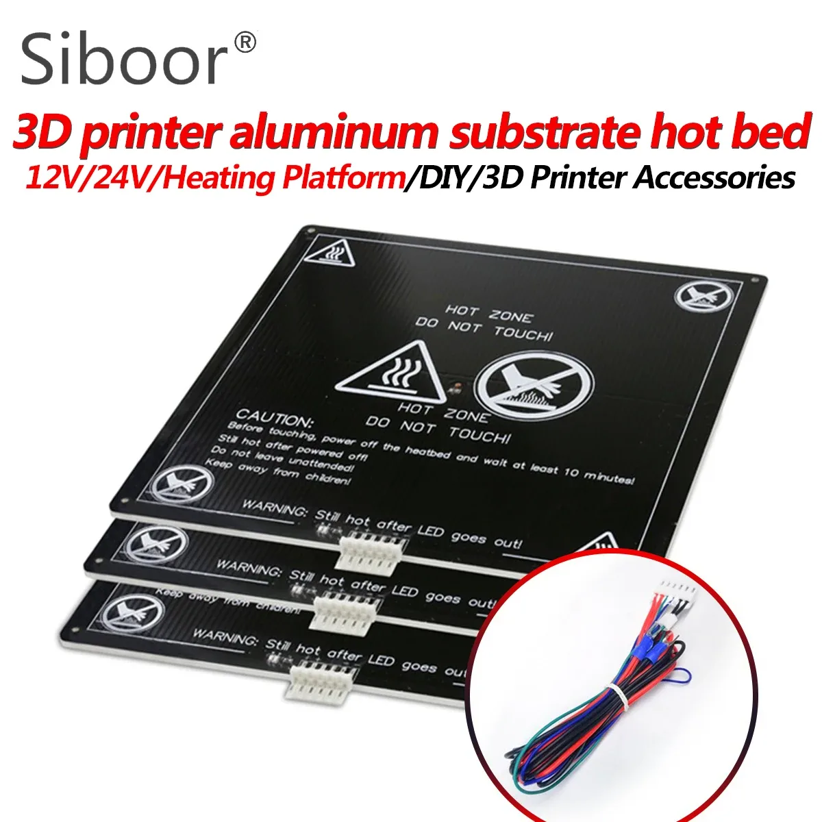 Kit de plateau chauffant MK3 en aluminium 12V/24V pour Anet A8 et A6 avec câblage - Image 1