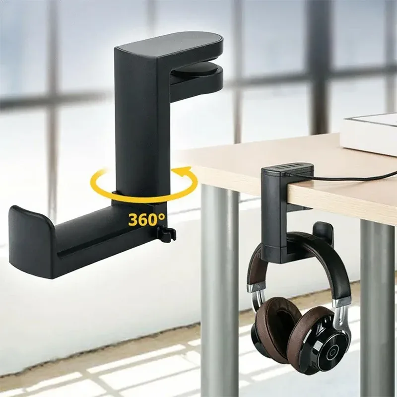 Support de casque audio réglable pour bureau avec clips de câble - Image 1