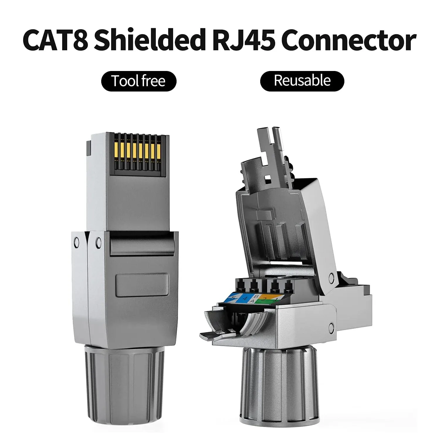 ZoeRax Lot de 2 Connecteurs RJ45 Blindés Cat8/Cat7/Cat6a sans Outil - Image 2