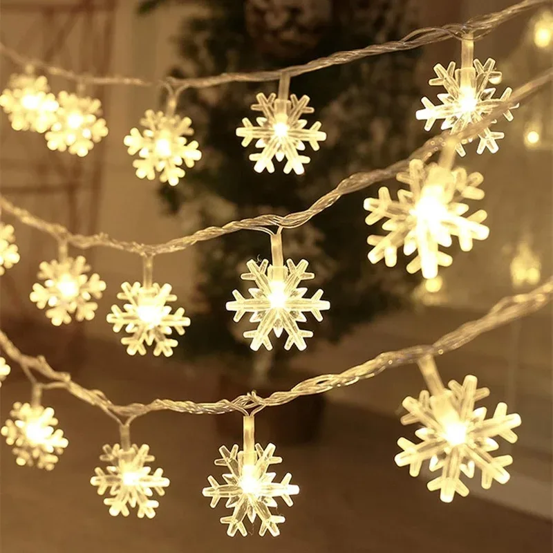 Guirlande lumineuse LED flocons de neige - 10/20/80 LED - USB ou à piles - Image 1
