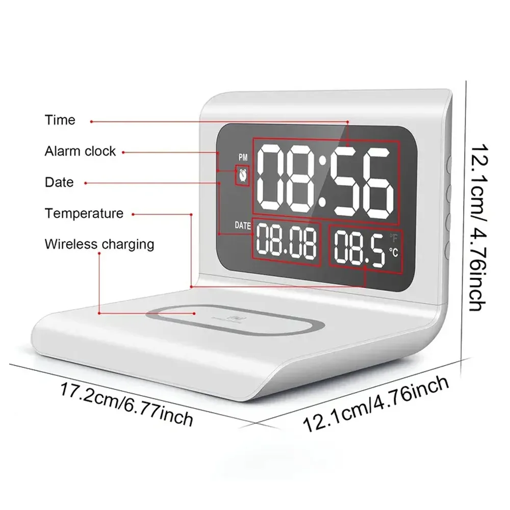 Station de charge sans fil rapide avec réveil et thermomètre - Compatible Qi - Image 2
