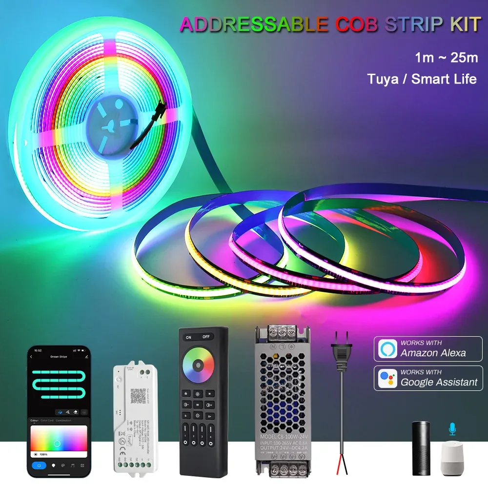 Ruban LED COB RGB-IC Adressable WiFi Tuya - Compatible Alexa & Google Home - Kit 10m à 25m - Image 1