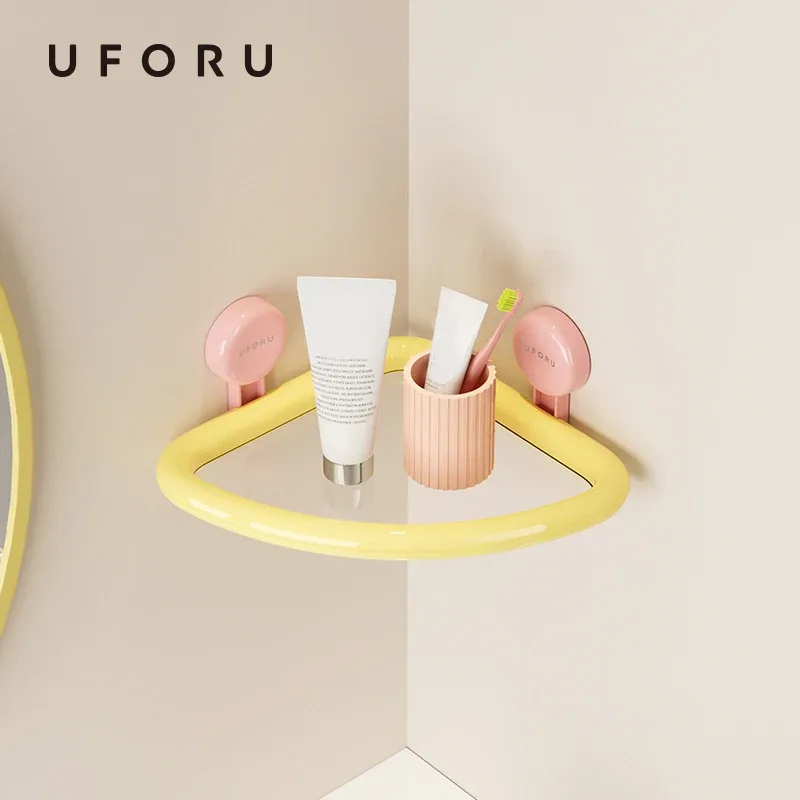 UFORU - Étagère d'angle de douche à ventouse, rangement mural sans perçage - Image 1