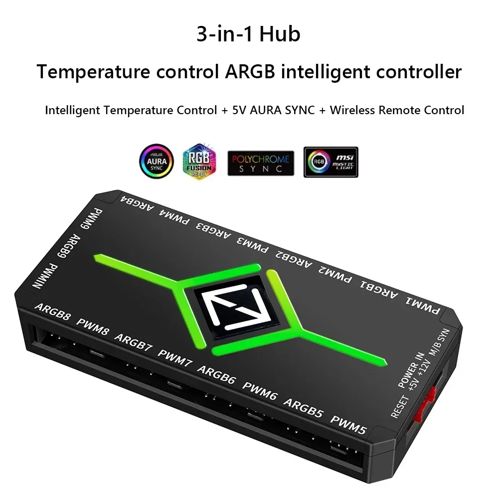 Hub de ventilation ARGB et PWM (9 ports) avec alimentation SATA et fixation magnétique - Image 2