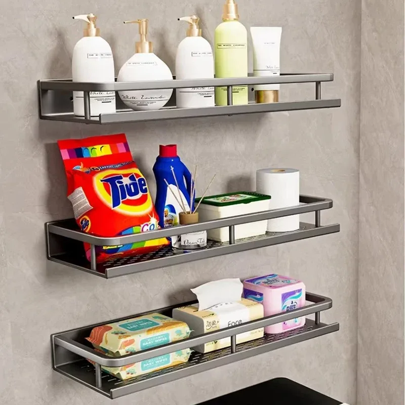 Étagère de salle de bain murale sans perçage avec porte-serviettes - Image 1