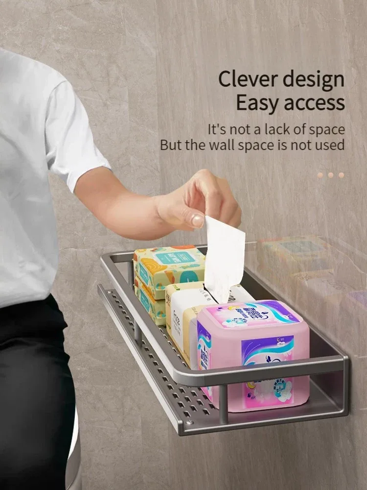 Étagère de salle de bain murale sans perçage avec porte-serviettes - Image 2