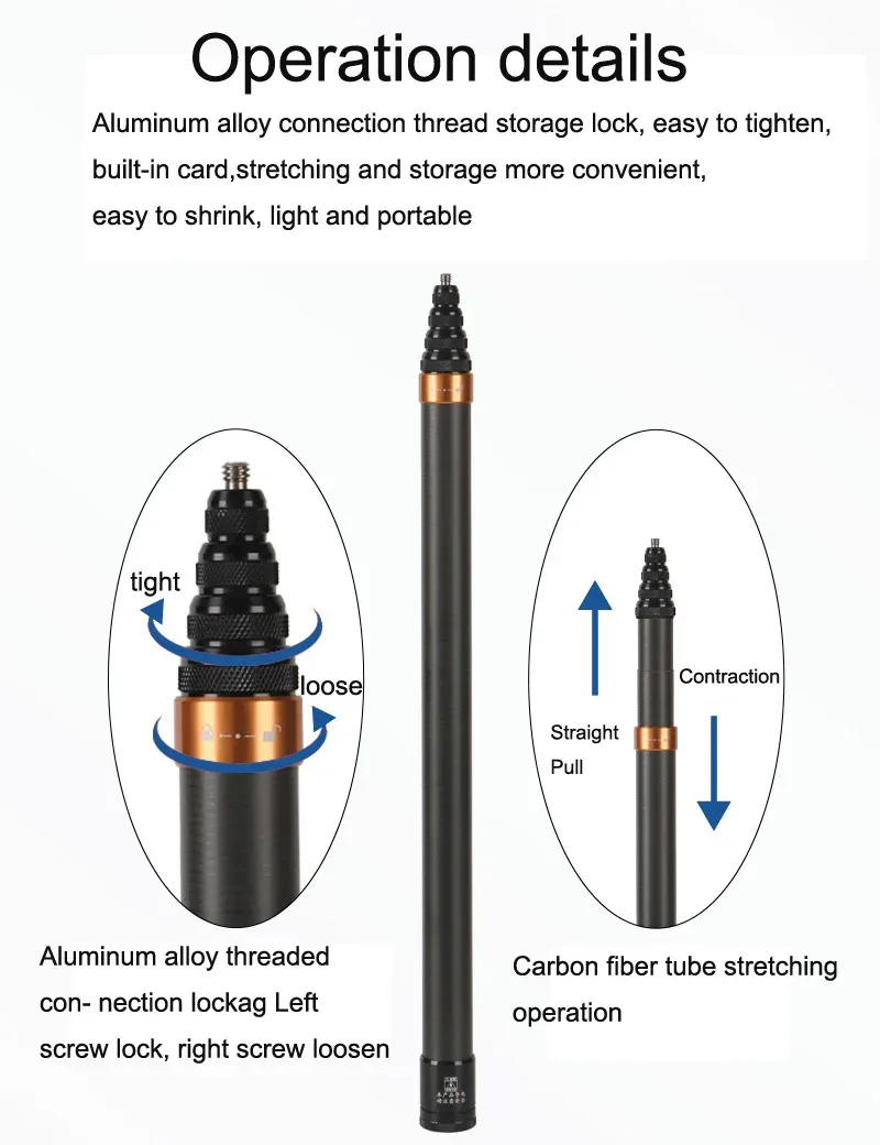 Perche télescopique de 3m en fibre de carbone pour caméras d'action et microphones - Image 3