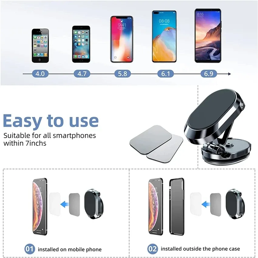 Support de téléphone magnétique pour voiture, pliable et rotatif à 360° - Image 5