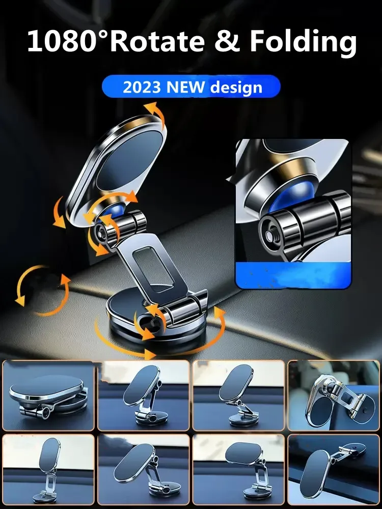Support de téléphone magnétique pour voiture, pliable et rotatif à 360° - Image 3