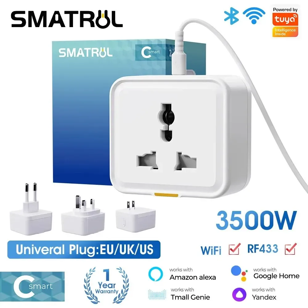 Prise intelligente universelle Tuya 16A avec WiFi, RF433 et port USB-C - Image 1