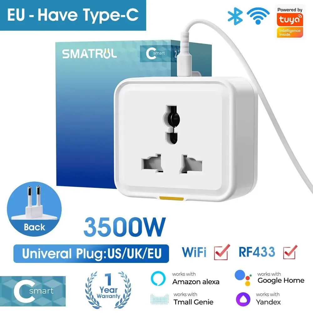 Prise intelligente universelle Tuya 16A avec WiFi, RF433 et port USB-C 8