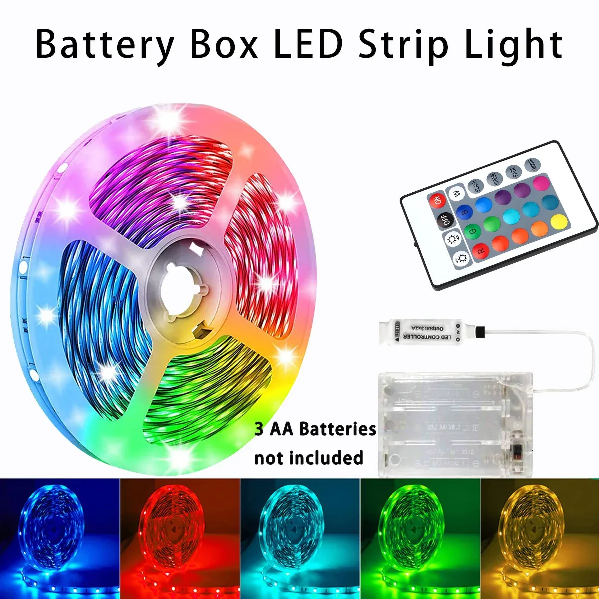 Ruban LED Flexible Multicolore à Piles avec Télécommande - Image 1