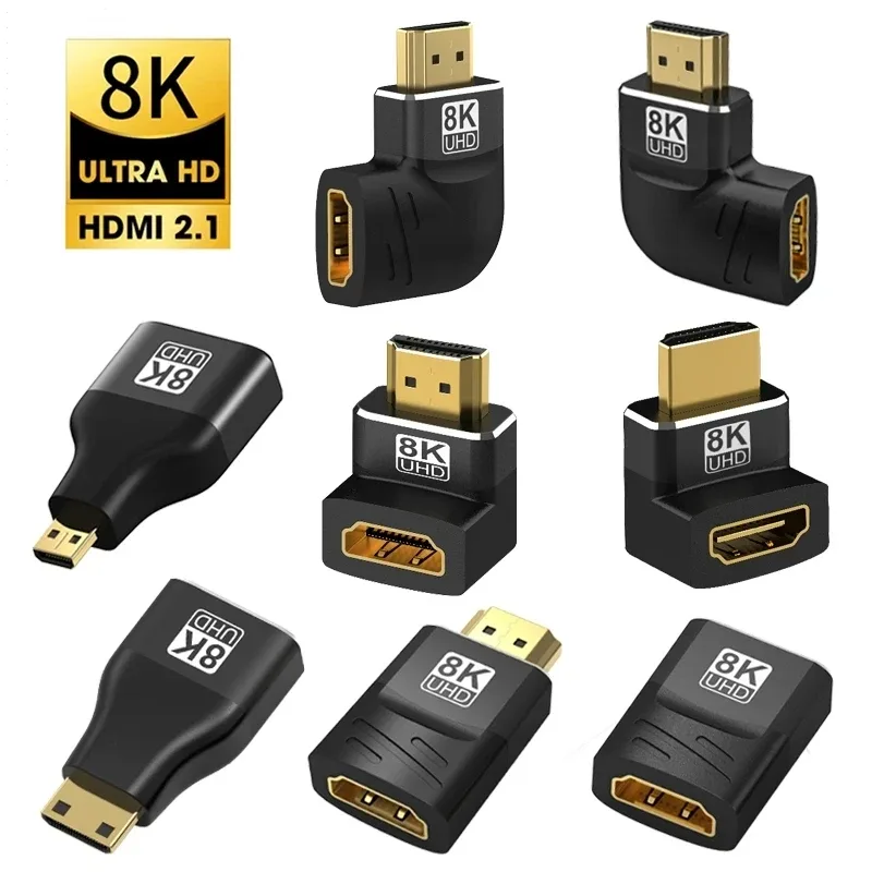 Adaptateur HDMI 2.1 8K Coudé (90° et 270°) Mâle vers Femelle - 48 Gbps, 8K@60Hz / 4K@120Hz - Image 1