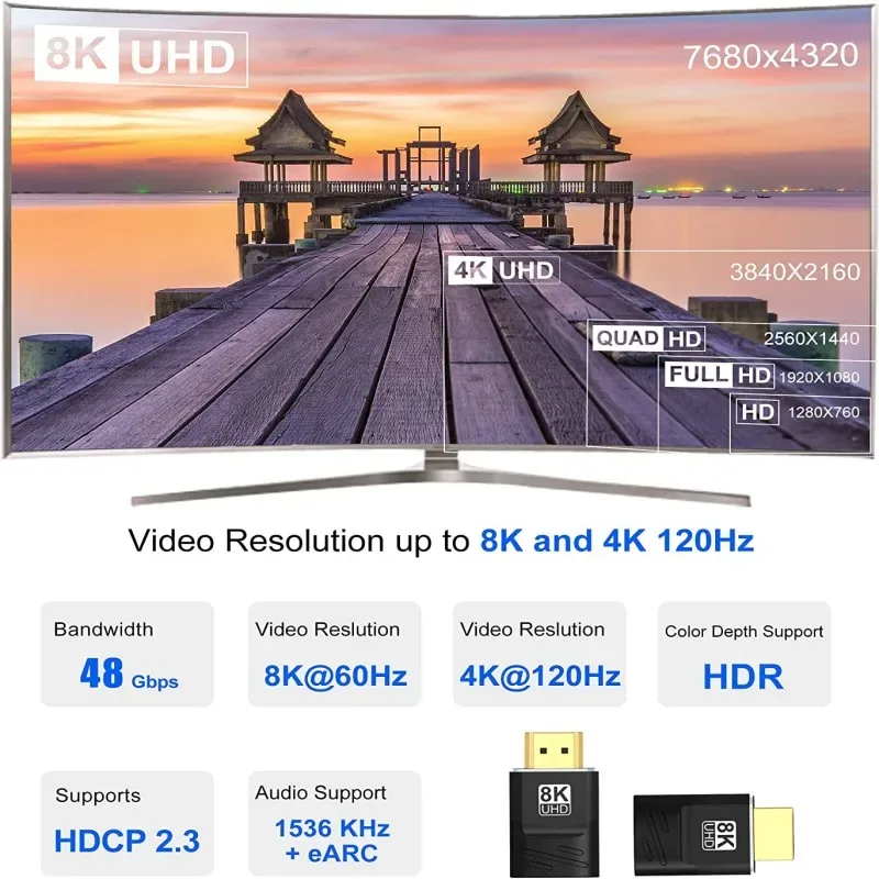 Adaptateur HDMI 2.1 8K Coudé (90° et 270°) Mâle vers Femelle - 48 Gbps, 8K@60Hz / 4K@120Hz - Image 2
