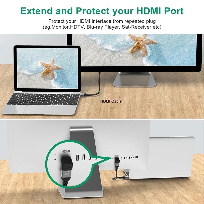 Adaptateur HDMI 2.1 8K Coudé (90° et 270°) Mâle vers Femelle - 48 Gbps, 8K@60Hz / 4K@120Hz - Image 4