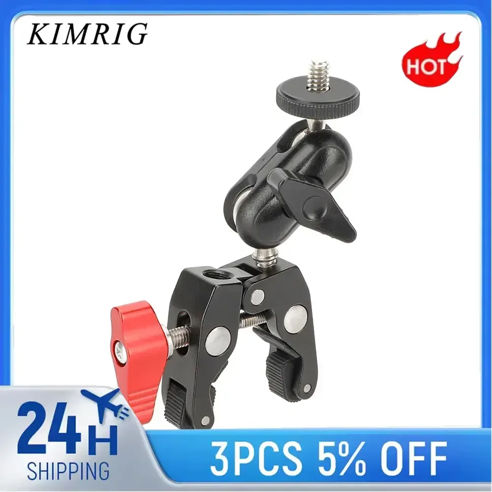 KIMRIG Super Pince en Métal avec Double Rotule 360°, Support Bras Magique 1/4" et 3/8" pour Moniteur, Micro et Éclairage LED - Image 1