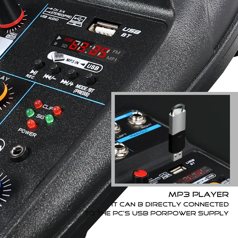 Console de mixage professionnelle 4 canaux avec Bluetooth, USB et alimentation fantôme 48 V - Image 4