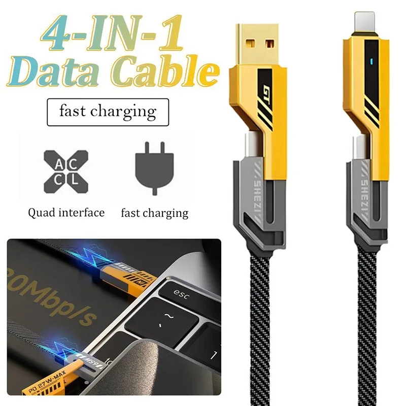 Câble de charge 4-en-1 65W avec Power Delivery (PD) pour USB-C et Lightning - Image 1