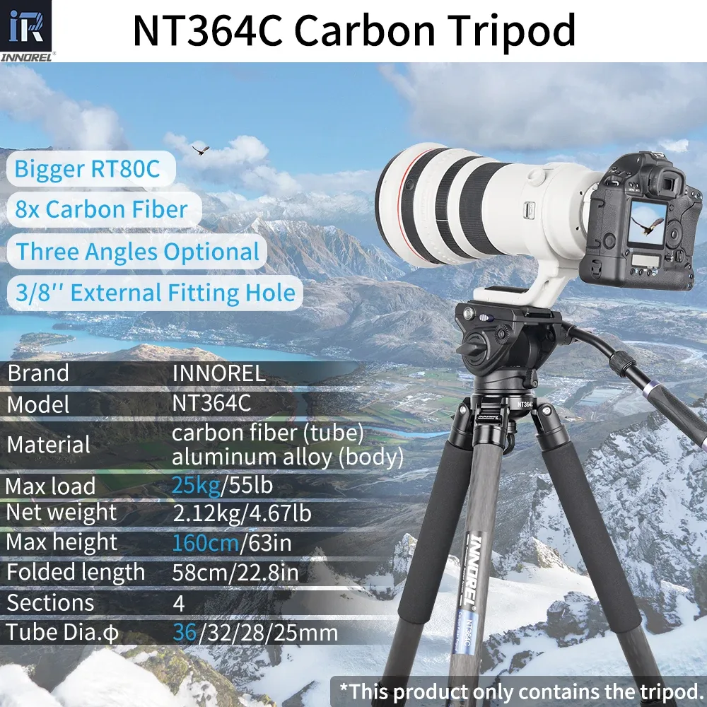 INNOREL NT364C - Trépied professionnel en fibre de carbone avec adaptateur bol 75 mm - Image 2
