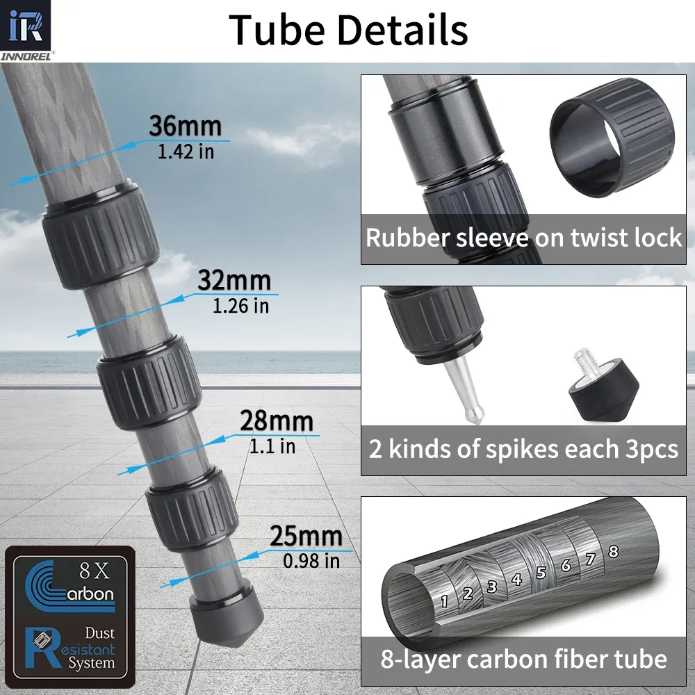 INNOREL NT364C - Trépied professionnel en fibre de carbone avec adaptateur bol 75 mm - Image 4