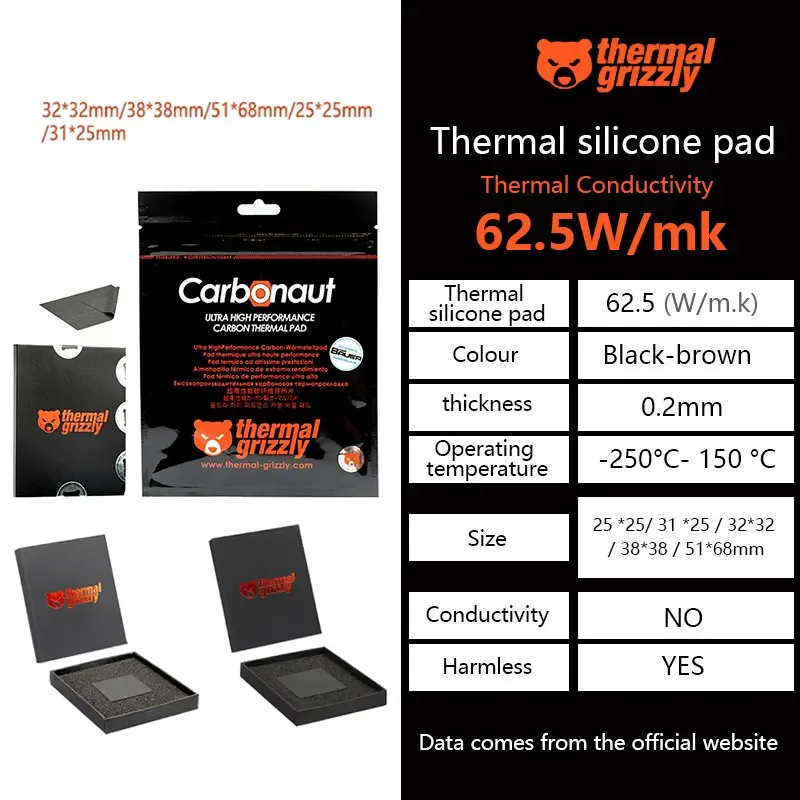 Pad thermique Thermal Grizzly (62,5 W/mK) pour CPU et GPU - Image 1