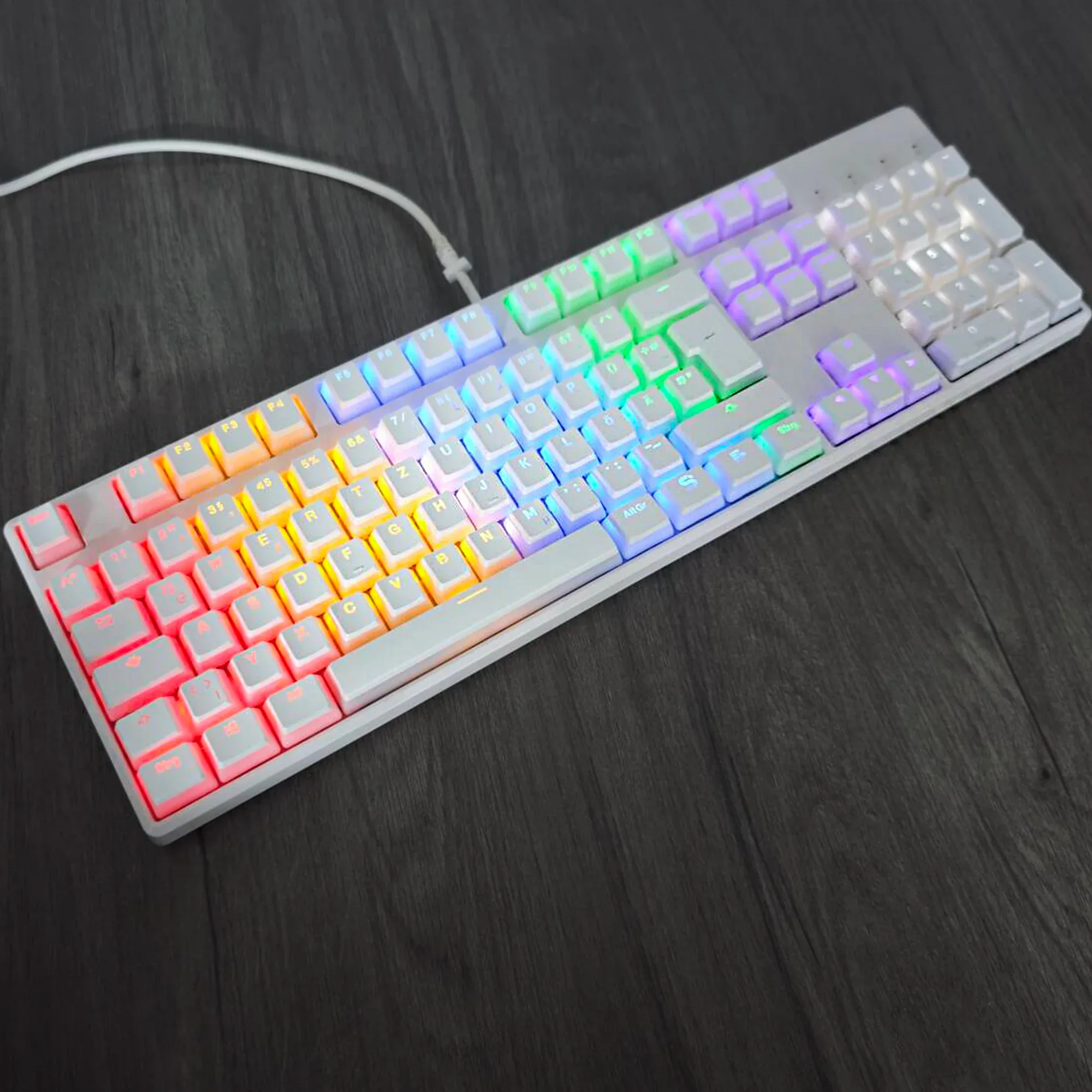 YMDK Touches de Clavier Pudding PBT Double-Shot - ISO Allemand (QWERTZ) - Profil OEM - Noir et Blanc - Image 1