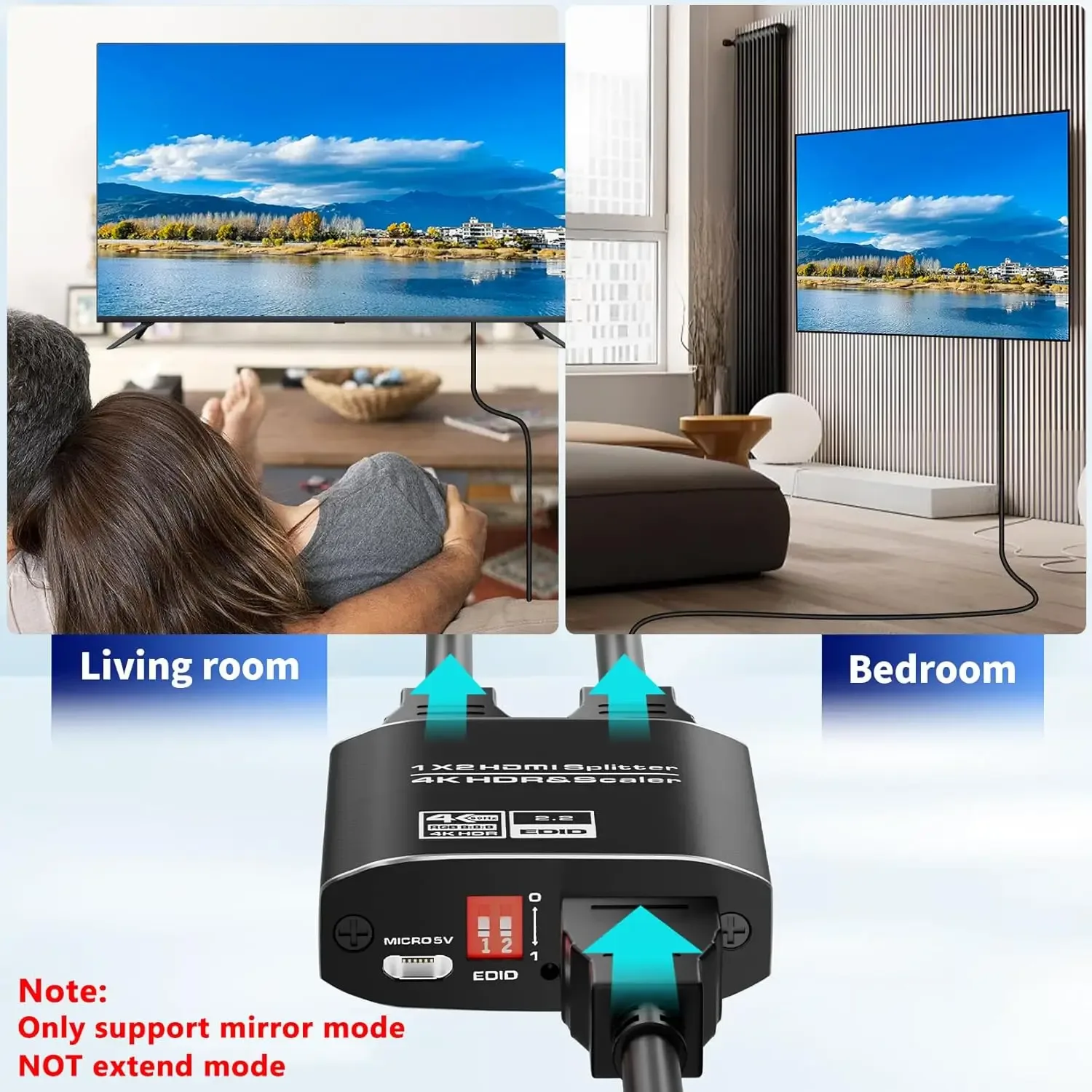 Répartiteur HDMI 4K 60Hz HDR (1 entrée 2 sorties) avec HDCP 2.2 et Gestion EDID - Image 3