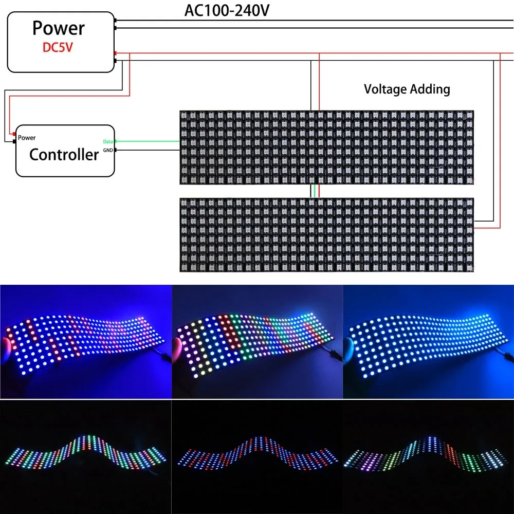 Panneau Matrice LED RGB Flexible WS2812B Adressable Individuellement - DC5V - Image 6