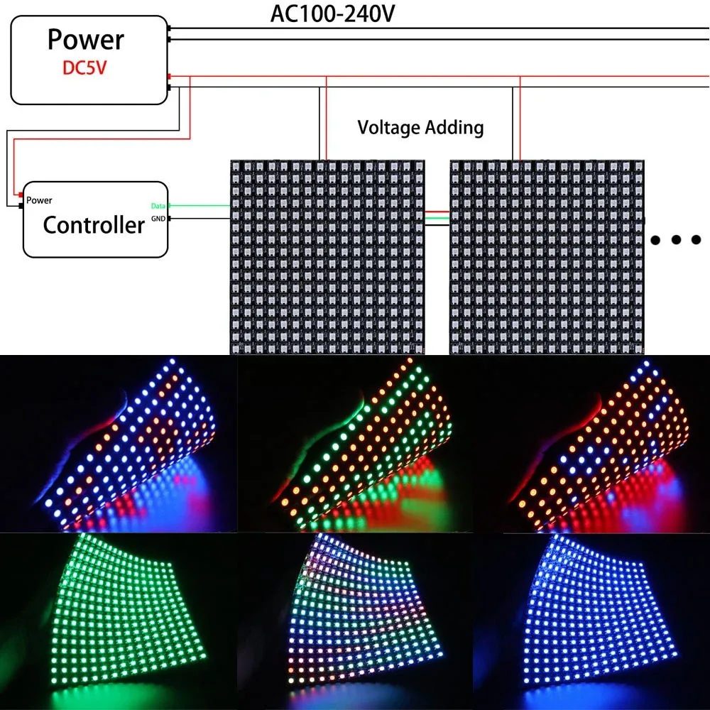 Panneau Matrice LED RGB Flexible WS2812B Adressable Individuellement - DC5V - Image 5
