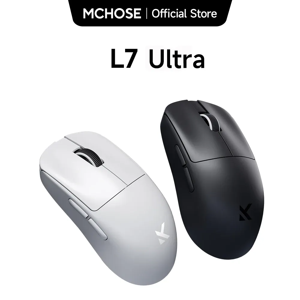 MCHOSE L7 Ultra Souris de jeu sans fil PAW3395, capteur 26K, taux de scrutation 8K, 39 g, ultra-légère, tri-mode 2.4 GHz / Bluetooth / filaire