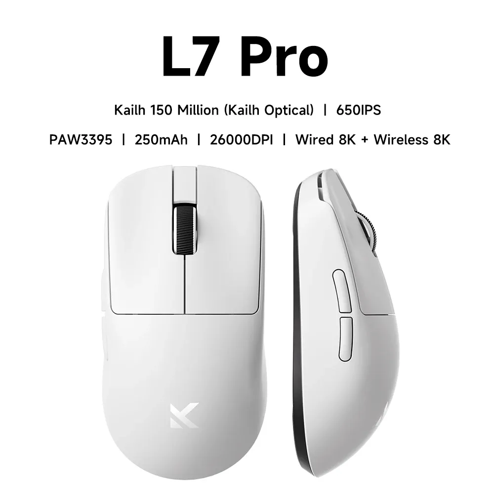 MCHOSE L7 Ultra Souris de jeu sans fil PAW3395, capteur 26K, taux de scrutation 8K, 39 g, ultra-légère, tri-mode 2.4 GHz / Bluetooth / filaire 12
