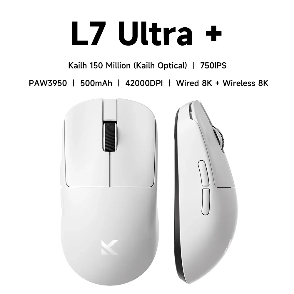 MCHOSE L7 Ultra Souris de jeu sans fil PAW3395, capteur 26K, taux de scrutation 8K, 39 g, ultra-légère, tri-mode 2.4 GHz / Bluetooth / filaire 8