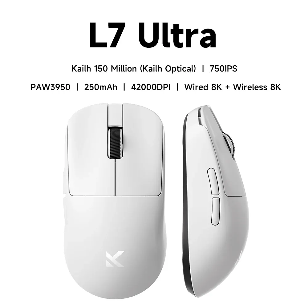 MCHOSE L7 Ultra Souris de jeu sans fil PAW3395, capteur 26K, taux de scrutation 8K, 39 g, ultra-légère, tri-mode 2.4 GHz / Bluetooth / filaire 11