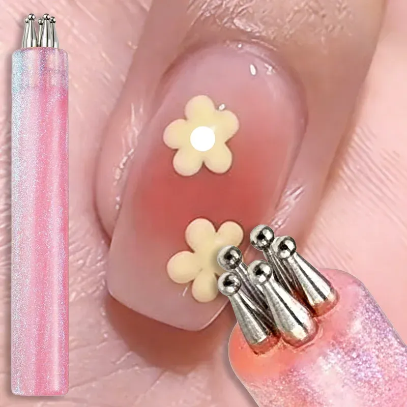 Stylo multi-usages en forme de fleur à 5 pétales pour nail art, stylo à strass pour ongles en acrylique, outils de marbrage et de dessin - Image 1