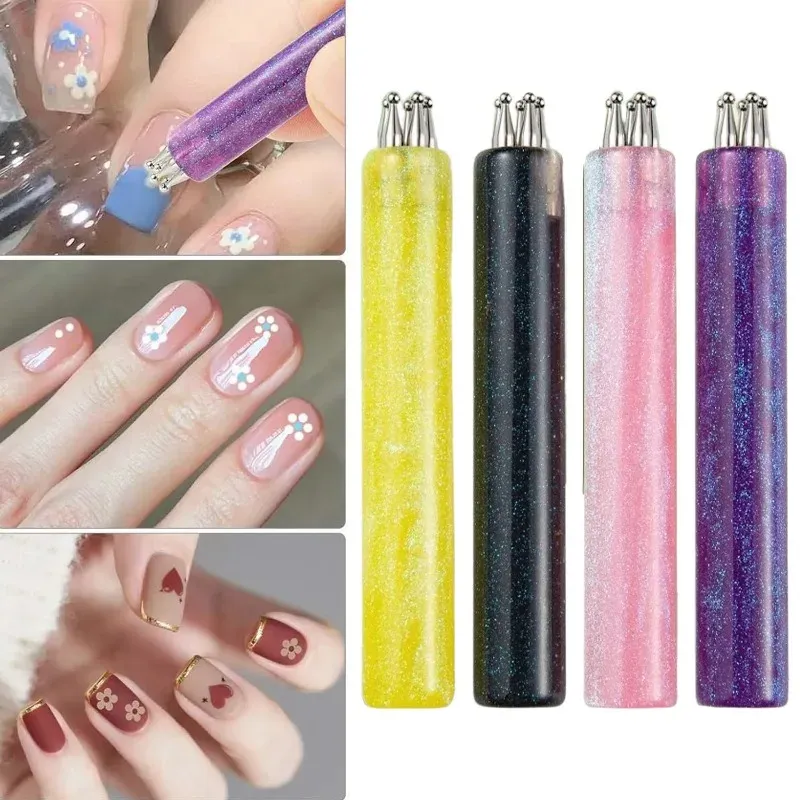 Stylo multi-usages en forme de fleur à 5 pétales pour nail art, stylo à strass pour ongles en acrylique, outils de marbrage et de dessin 2