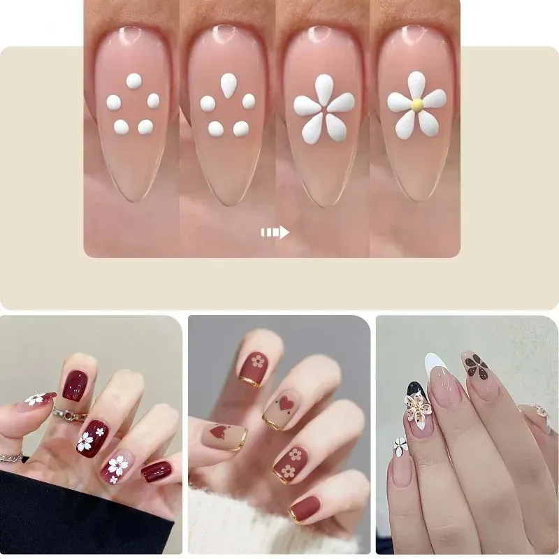Stylo multi-usages en forme de fleur à 5 pétales pour nail art, stylo à strass pour ongles en acrylique, outils de marbrage et de dessin 6