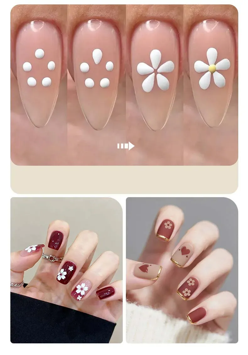 Nail art floral en détail avec le stylo à points